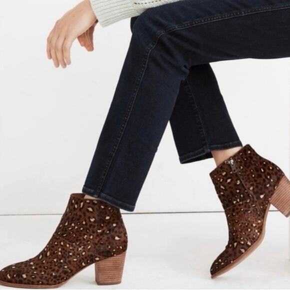 Madewell animal print calf hair heeled boots size 8m NWOT | eBay Madewell Calf Hair Bootie Boot Animal Print Leather Dark Side Zipper Heel Size 8